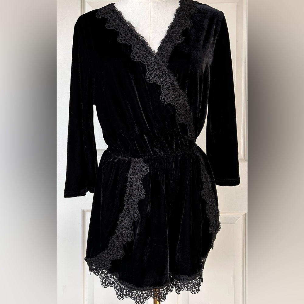 Favlux Crushed Velvet Lace Trim Romper‎ Size Medium